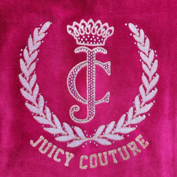 Juicy Couture Magenta Pink Velour Bedazzled Tracksuit Hoodie - Picture 3 of 10